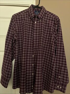 Stafford Men's Burgundy Plaid Button-Down Shirt